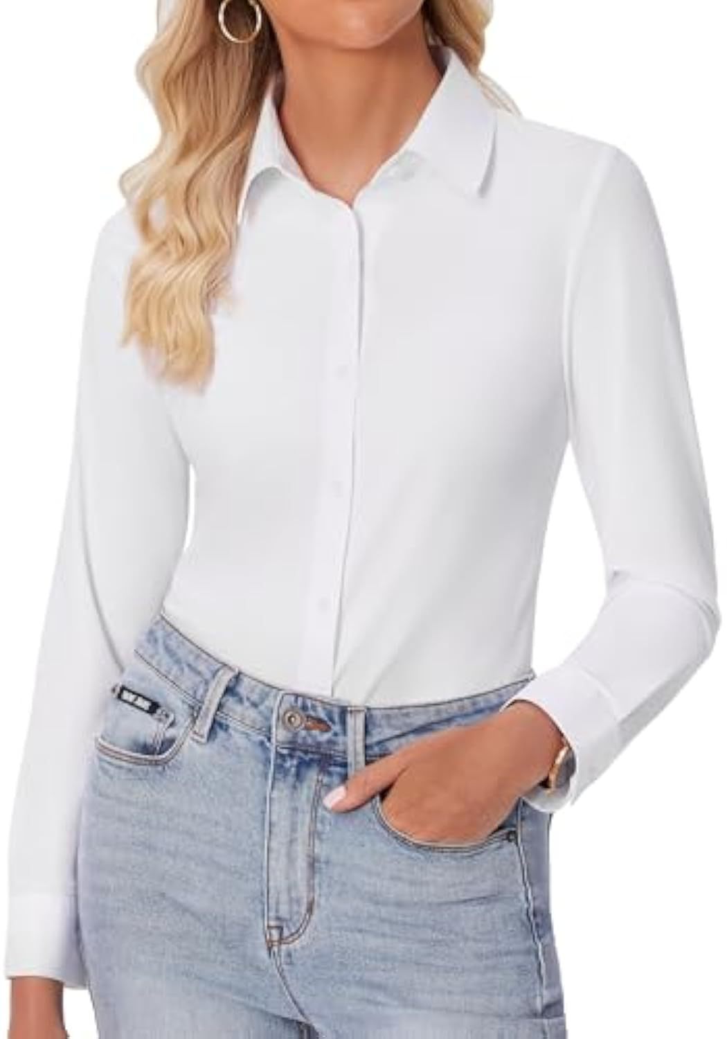 Women's Classic Viscose-Stretch Shirt Blouse with Kent Collar and Cuffs Drune