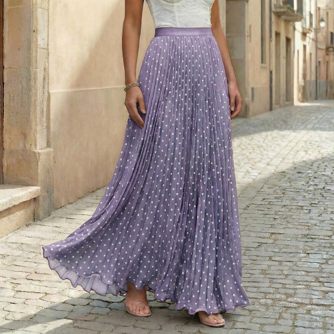 Women's pleated maxi skirt with polka dots, elastic waistband and voluminous drape Mune Fashion