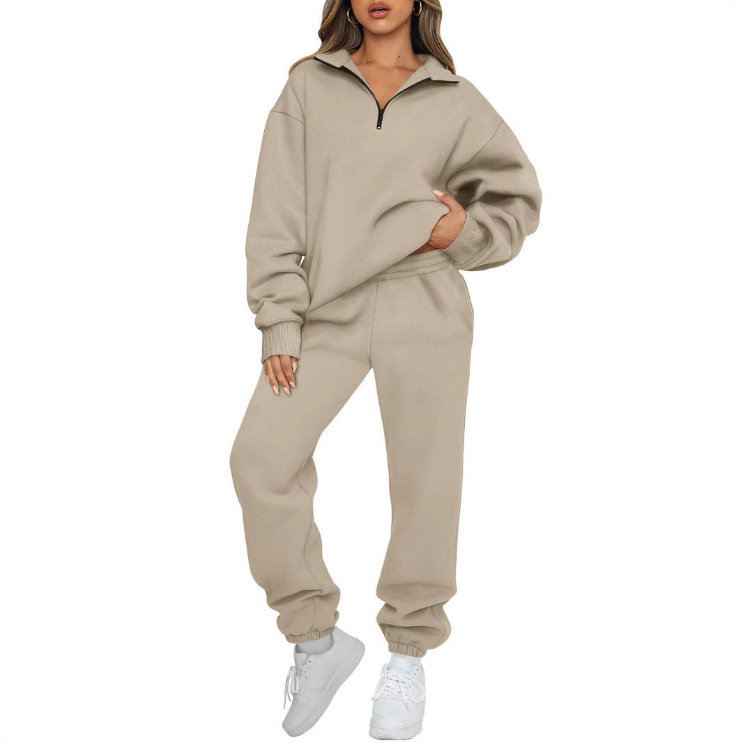 Women nan Oversize Sweatshirt with half zipper and high waist jogging pants set Mune Fashion