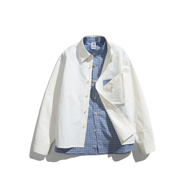 Men's Boxy Overshirt in Layer Look with checked inner lining, breast pocket and wooden buttons Mune Fashion