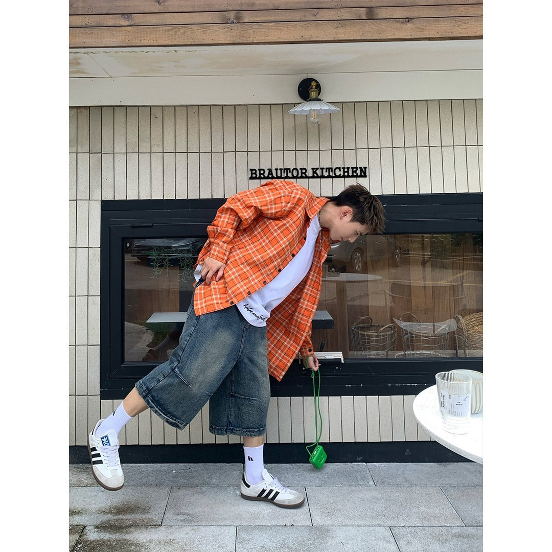 Men's Oversized Check Shirt in Relaxed Fit with Chest Pockets Mune Fashion