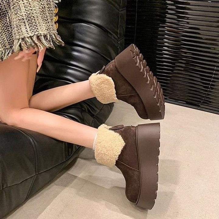 Women's Fleece-Lined Platform Ankle Boots with Teddy Collar and Chunky Sole Mune Fashion