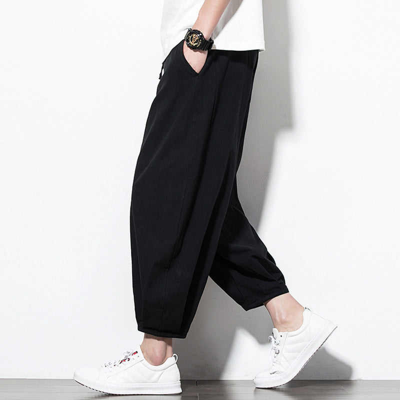 Men's Wide Harem Lounge Pants with Elastic Waistband and Gathered Ankle Cuffs Mune Fashion