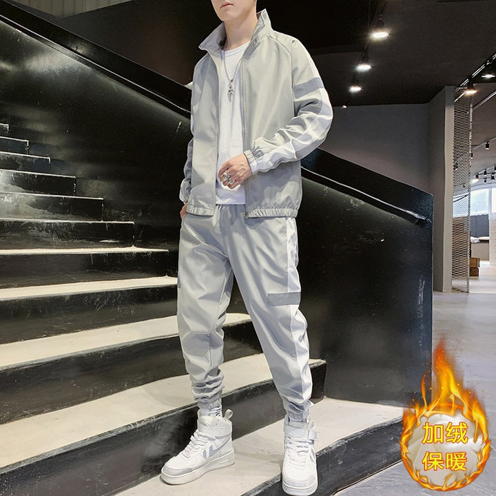Men's Athleisure Track Set in Retro College Look with Contrast Stripes, Reflective Panels & Elastic Hem Mune Fashion