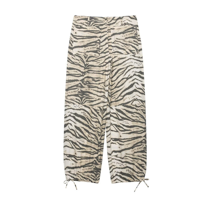 Women's lightweight wide ankle-length pants with drawstring waistband and zebra print Mune Fashion