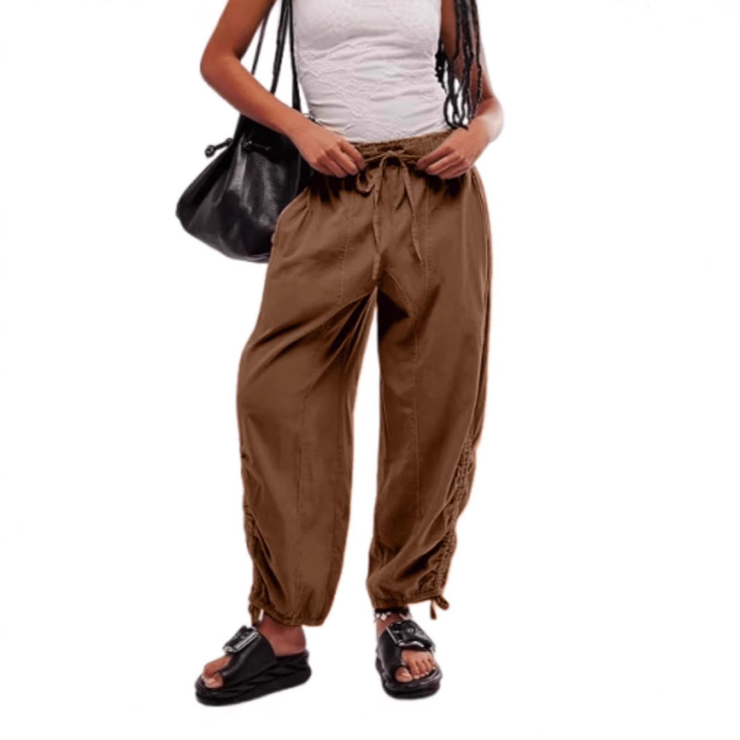 Women's Loose Jogging Pants with Drawstring Waistband, Cord Hem and Gathering