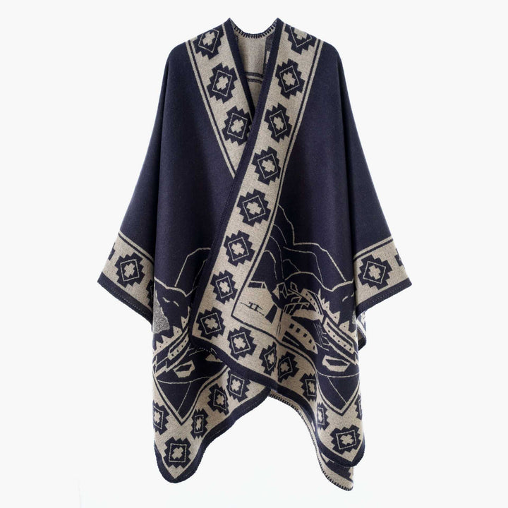 Women’s Throw Cape made of Jacquard knit with graphic ornament pattern Mune Fashion