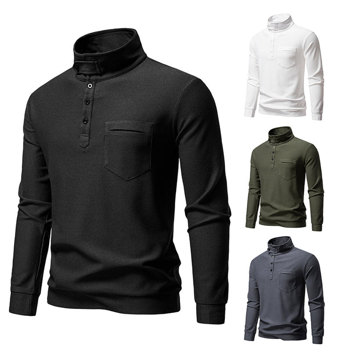 Men's Textured Waffle Knit Henley Shirt with High Collar, Button Placket and Chest Pocket Mune Fashion