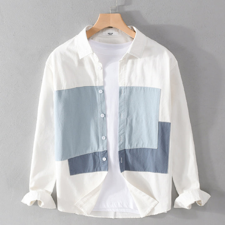 Men's cotton overshirt with colored block panels and Kent collar Mune Fashion