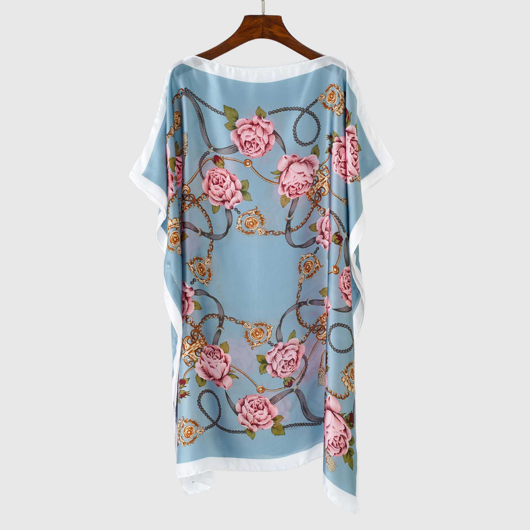Women's Silk Look Kaftan Wrap with Floral Ornament Print Mune Fashion