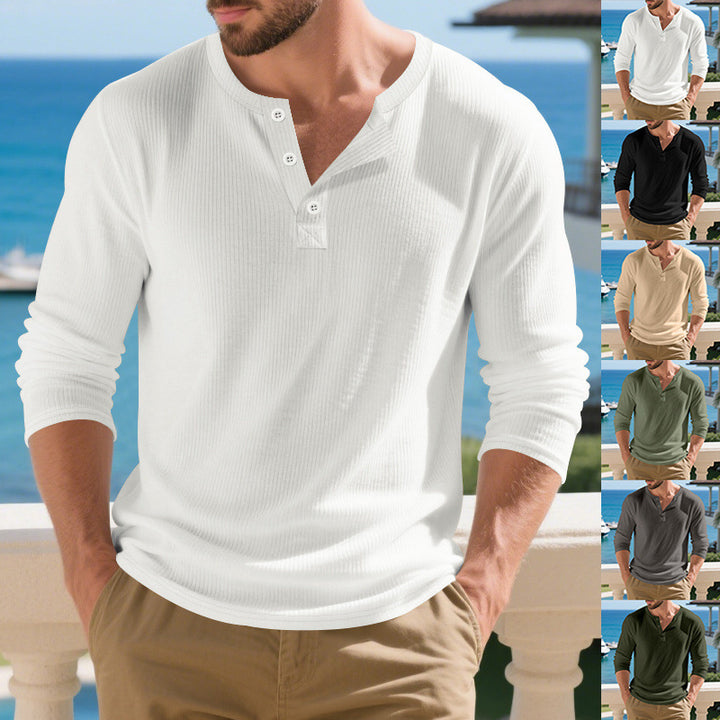 Men's casual thermal long sleeve shirt with textured knit and button placket Mune Fashion