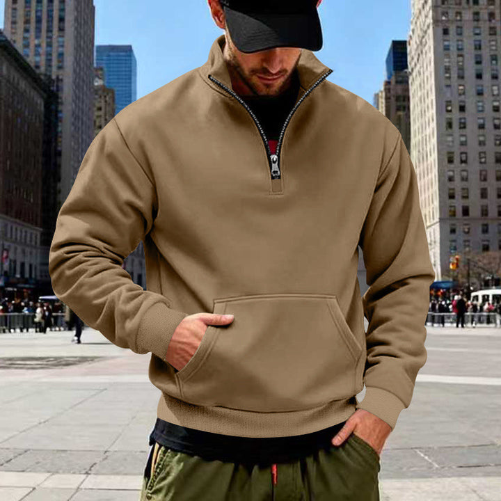 Men's half-zip sweatshirt with kangaroo pocket and standing collar Mune Fashion