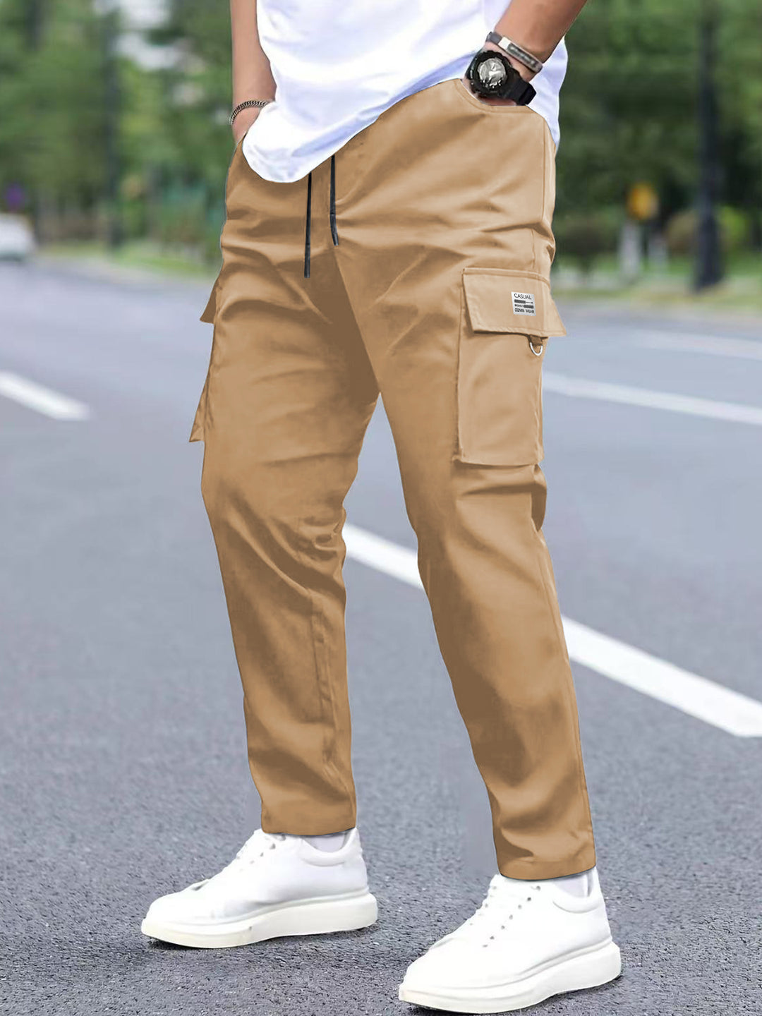 Men's Lightweight Technical Cargo Pants with Drawstring Waist, D-Ring & Large Flap Pockets Mune Fashion