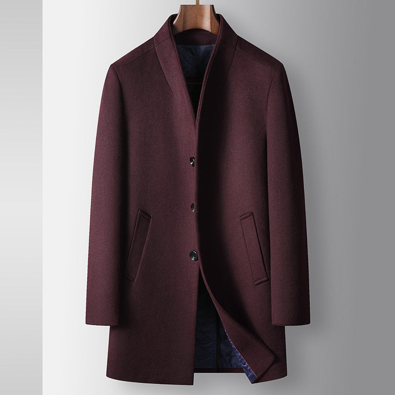 Men's Modern Wool Blend Coat with Stand Collar and Quilted Thermal Lining Mune Fashion