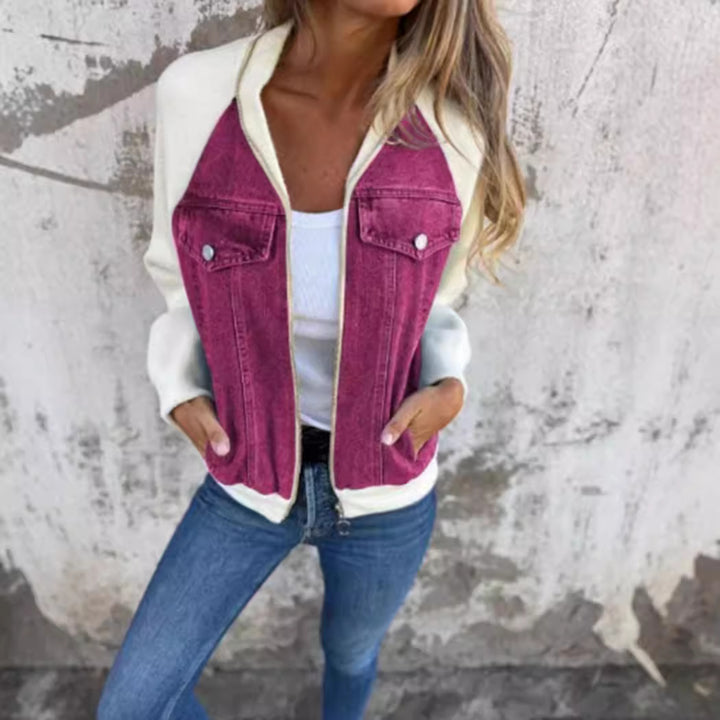 Women's Sweat-Jeans-Bomber Jacket with Raglan Sleeves, Breast Pockets, and Zipper Mune Fashion