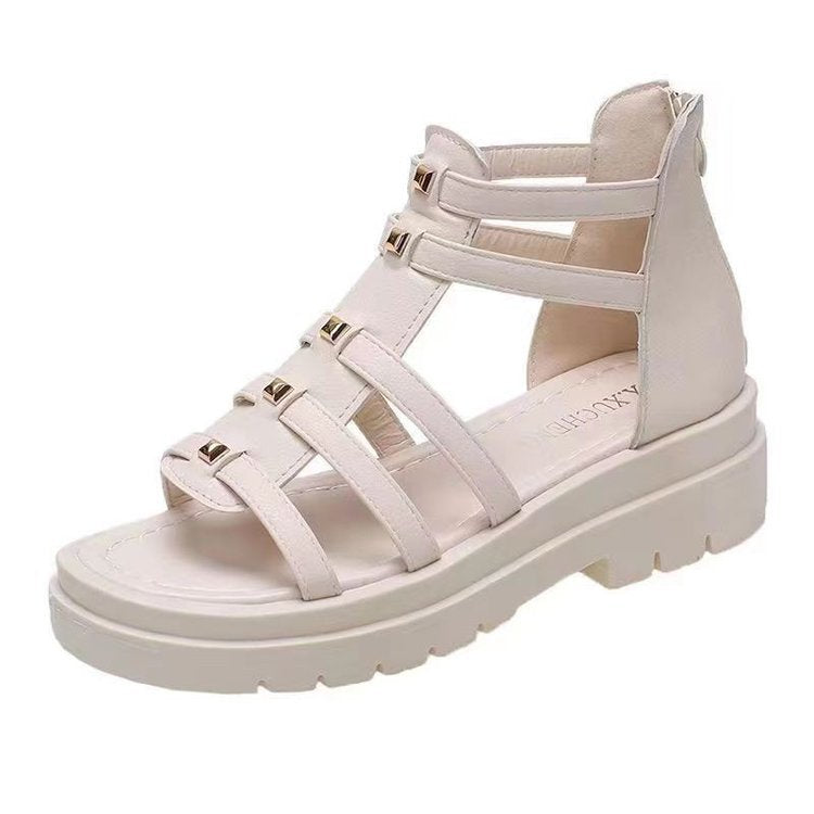 Women's nan gladiator platform sandals with padded comfort insole, profiled platform sole, and back zipper Mune Fashion