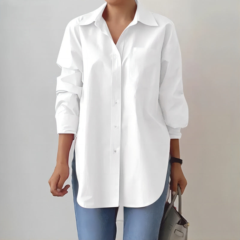 Women's Oversized Shirt Blouse with Extended Hem and Side Slits Mune Fashion