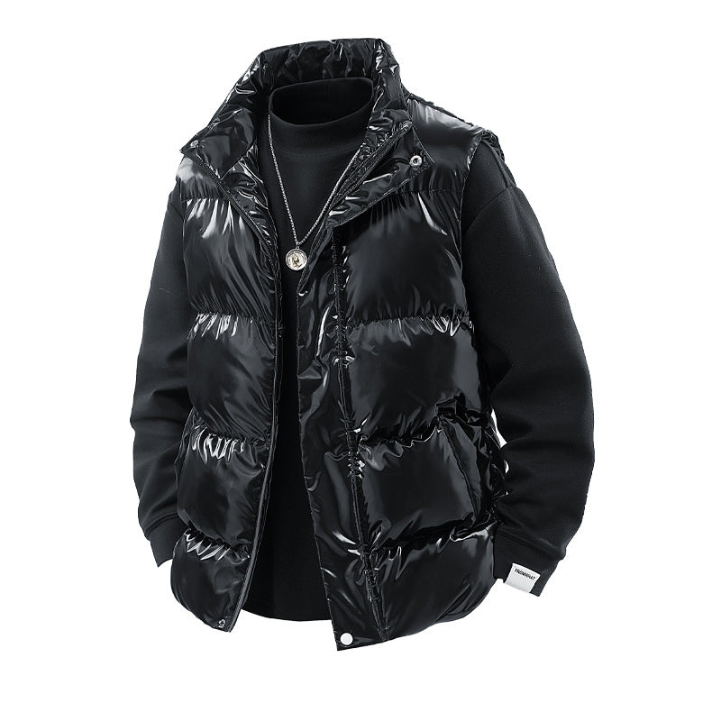 Men's Shiny Quilted Stand Collar Vest with Thermal Filling Mune Fashion