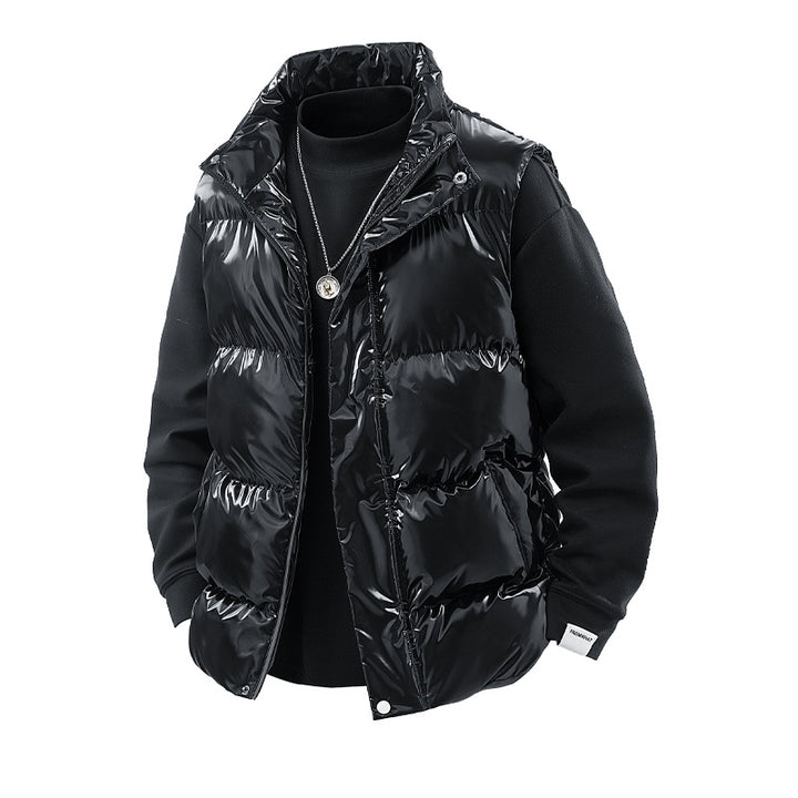 Men's Shiny Quilted Stand Collar Vest with Thermal Filling Mune Fashion