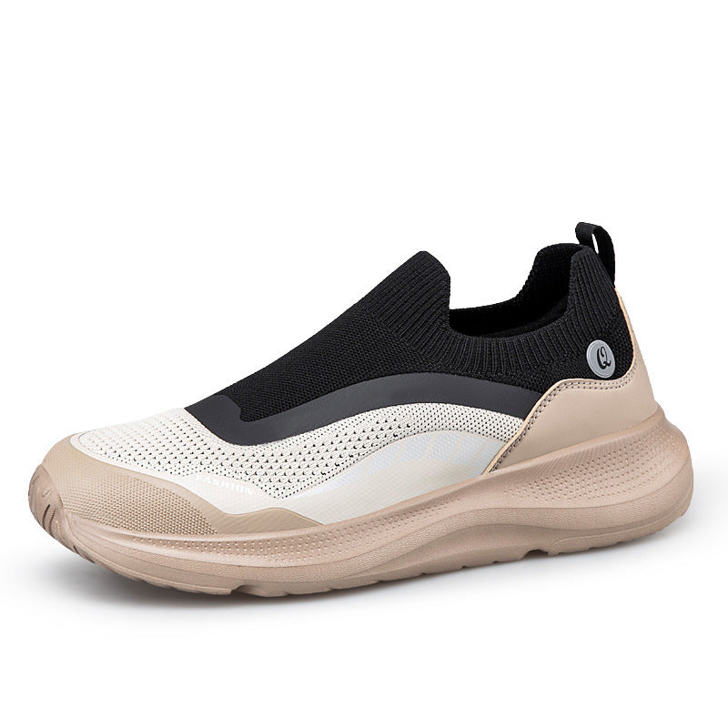 Men's urban slip-on leisure shoe with elastic sock shaft, robust protective overlays, contoured cushioning wedge sole, and gripping outsole Mune Fashion