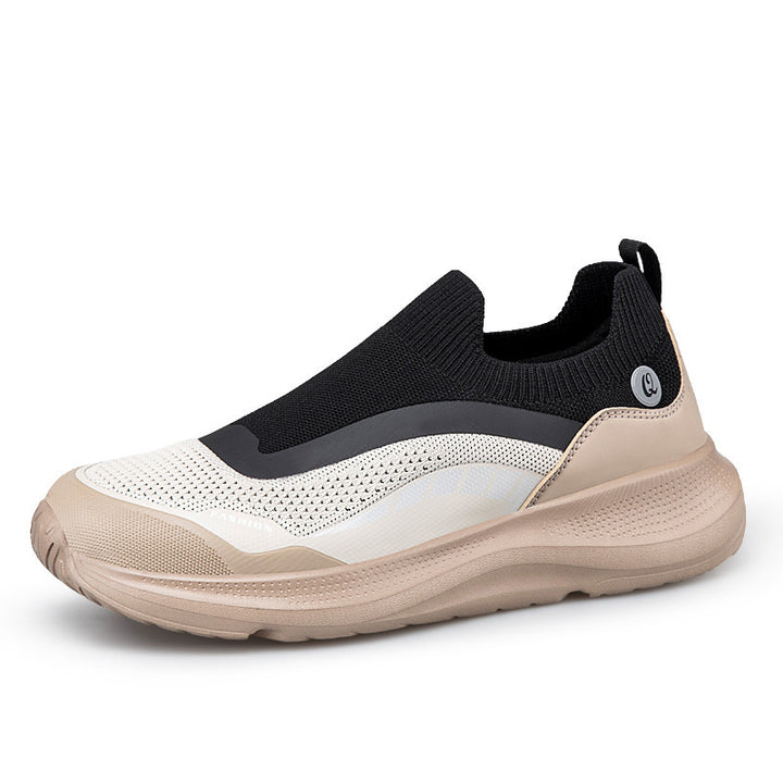 Men's urban slip-on leisure shoe with elastic sock shaft, robust protective overlays, contoured cushioning wedge sole, and gripping outsole Mune Fashion