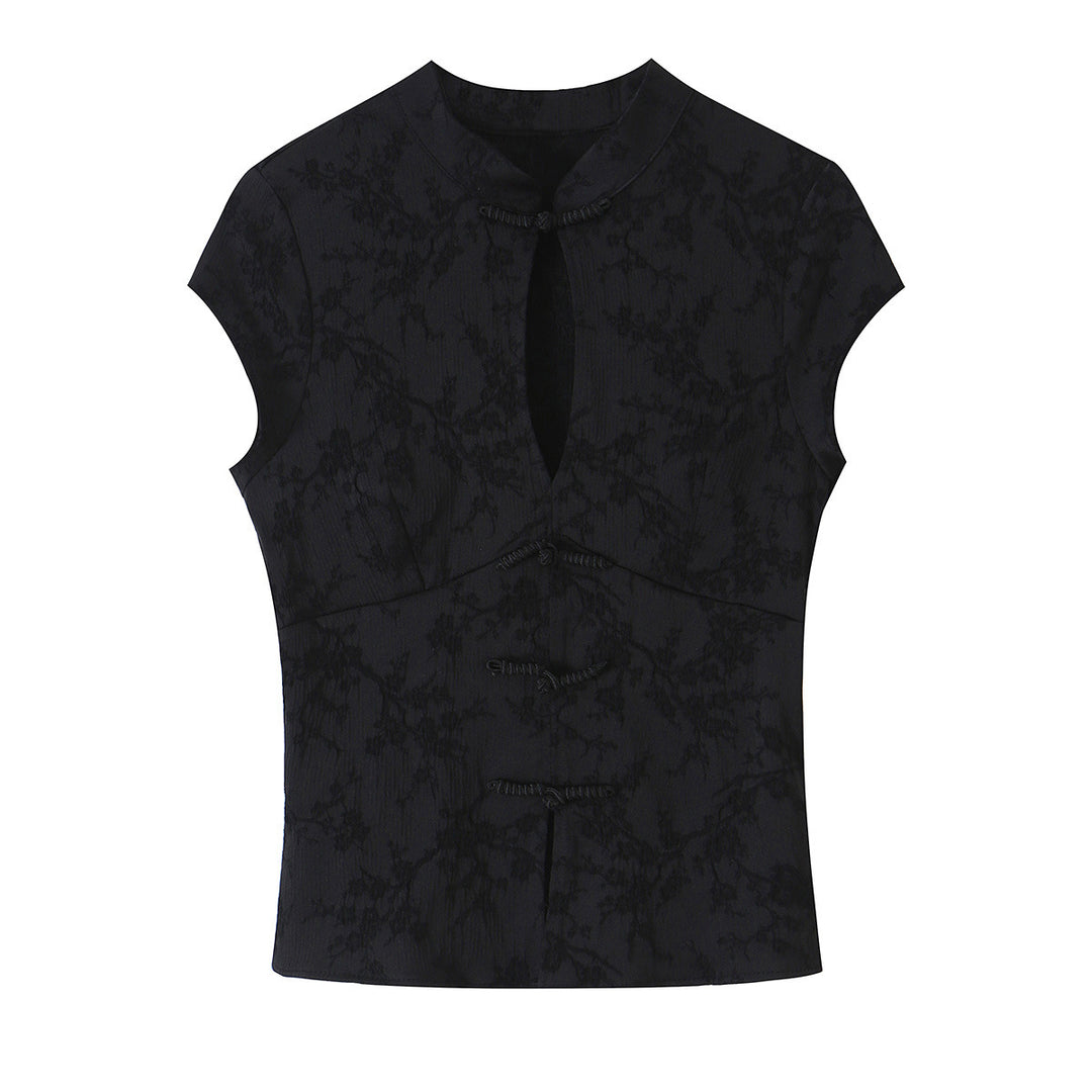 Women's Sleeveless Cheongsam-Inspired Top with Stand Collar and Decorative Button Placket Mune Fashion