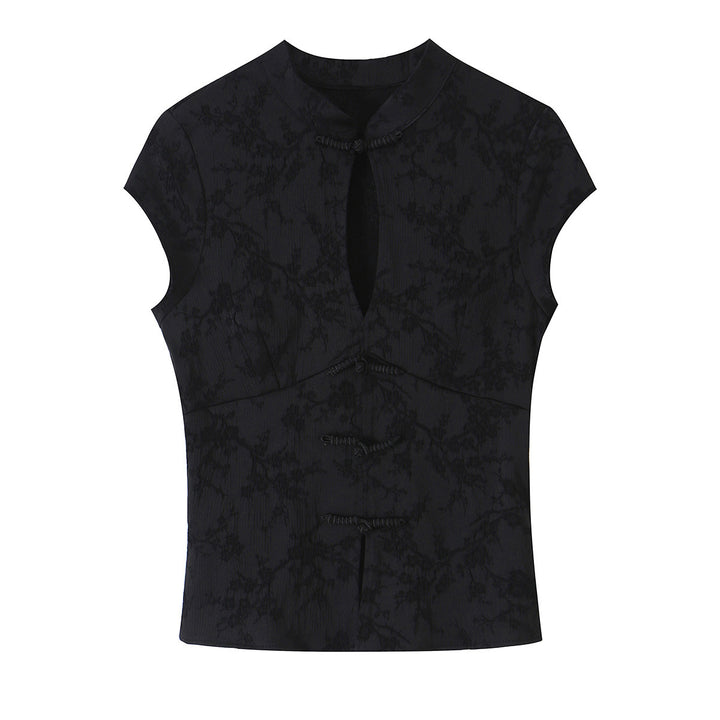 Women's Sleeveless Cheongsam-Inspired Top with Stand Collar and Decorative Button Placket Mune Fashion