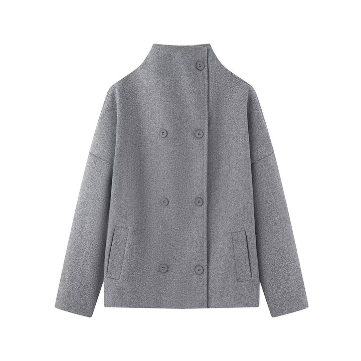 Ladies short coat made of wool blend with stand-up collar, dropped shoulder and double-breasted button placket Mune Fashion