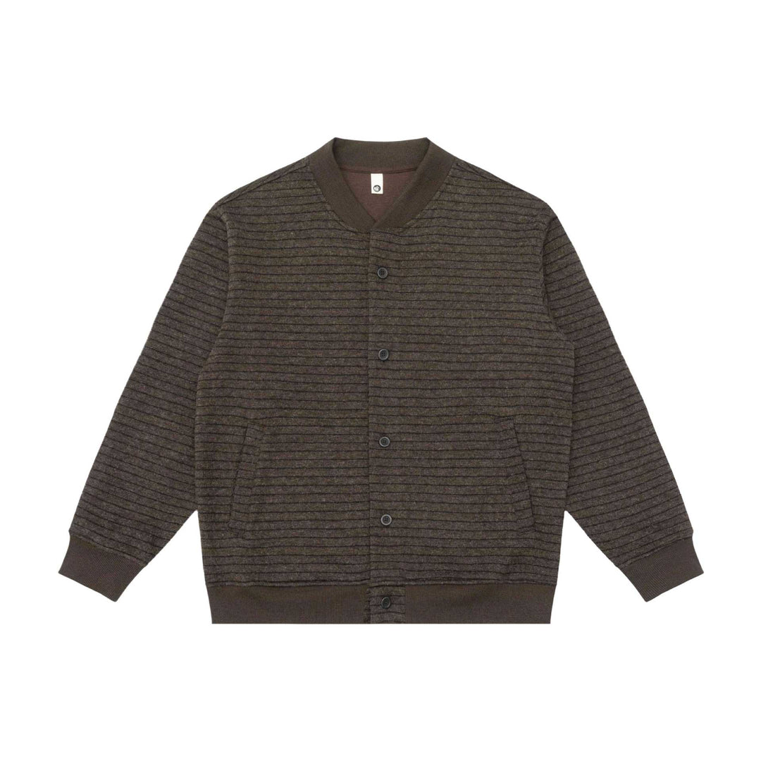 Men Striped Knit Cardigan Jacket with V-Neck and Ribbed Cuffs Mune Fashion