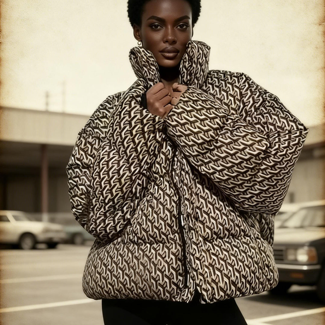 Women's quilted jacket with high collar and graphic jacquard pattern Mune Fashion