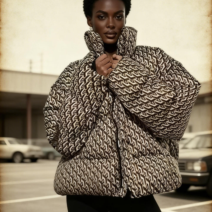 Women's quilted jacket with high collar and graphic jacquard pattern Mune Fashion
