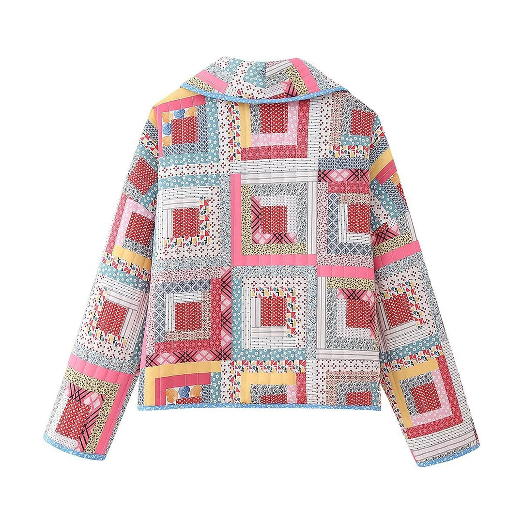 Women's Patchwork Kimono Jacket with Loose Cropped Silhouette Mune Fashion