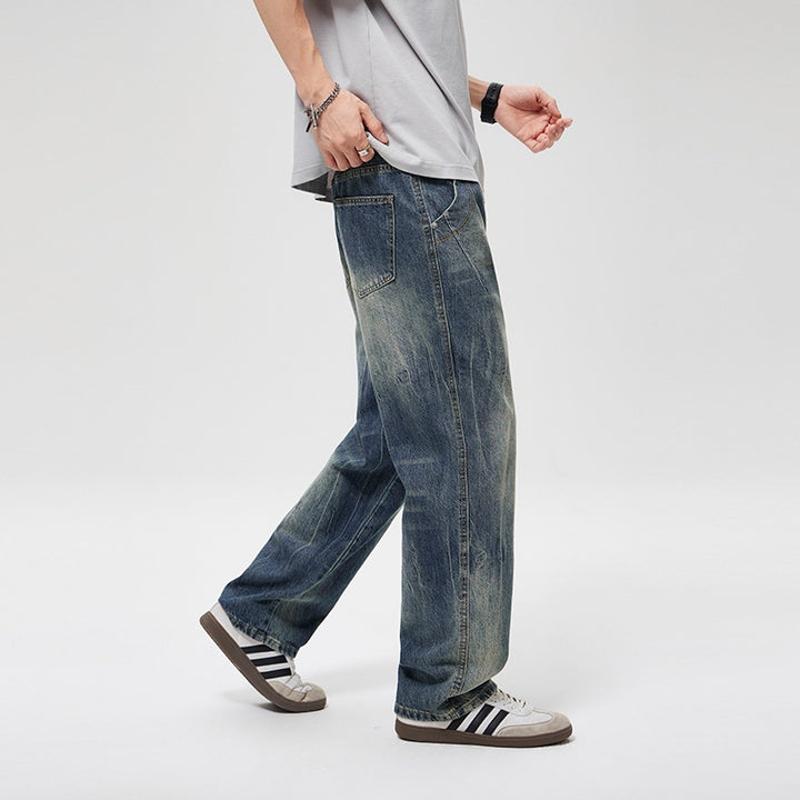 Men's baggy jeans in vintage wash with high waist, relaxed leg & subtle distressed look Mune Fashion