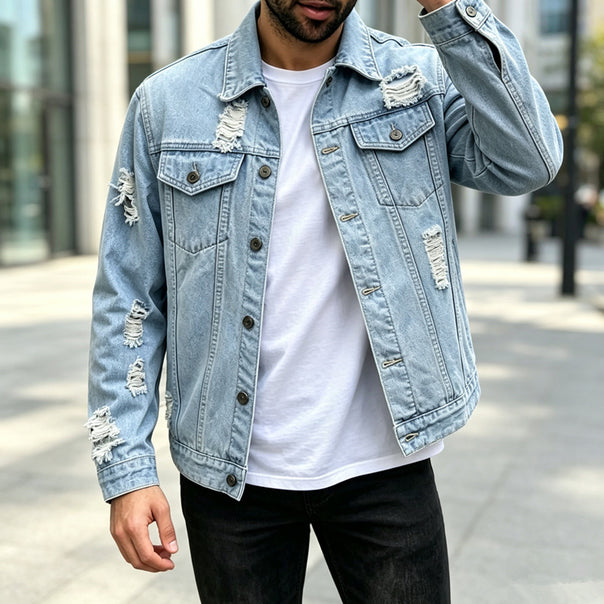 Men's Stylish Denim Jacket with Destroyed Details Mune Fashion