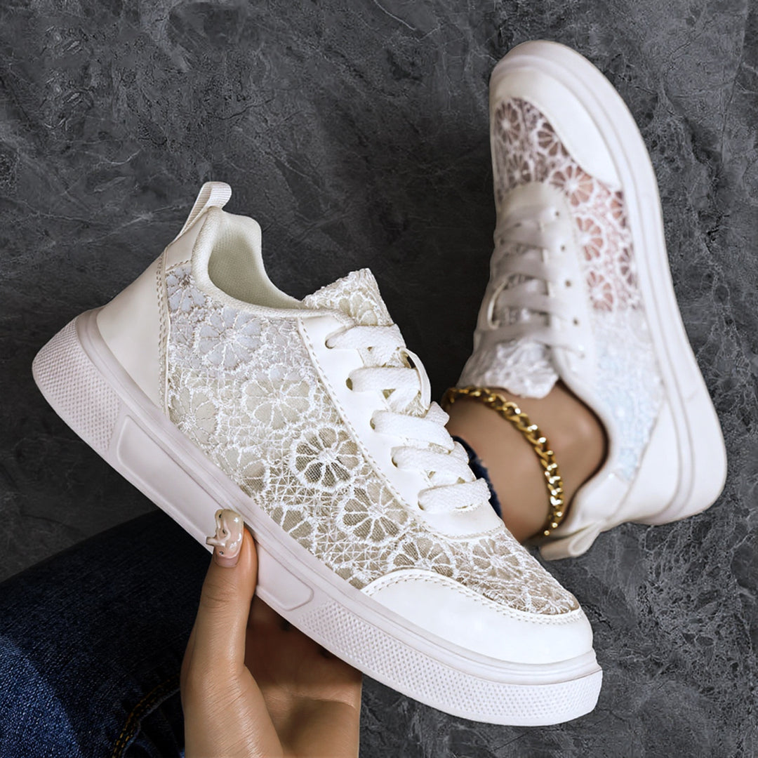 Women's elegant platform sneaker with fine lace trim, padded heel collar, and shock-absorbing EVA sole Mune Fashion