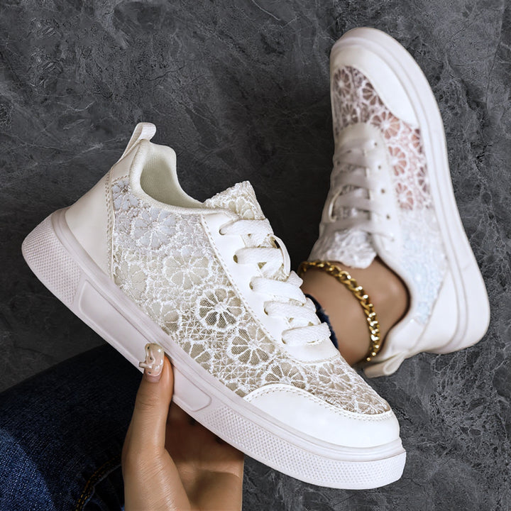Women's elegant platform sneaker with fine lace trim, padded heel collar, and shock-absorbing EVA sole Mune Fashion