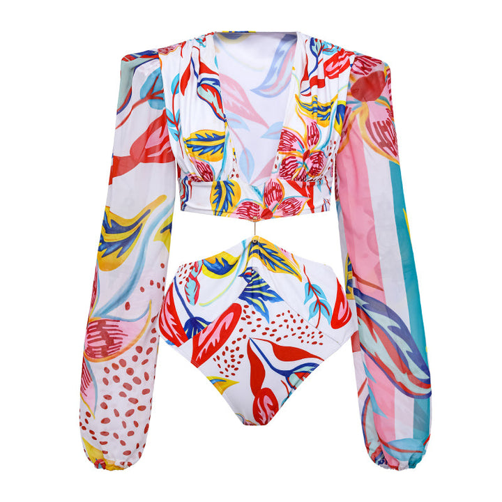 Women's bikini set with long-sleeved blouse and trendy pattern Mune Fashion