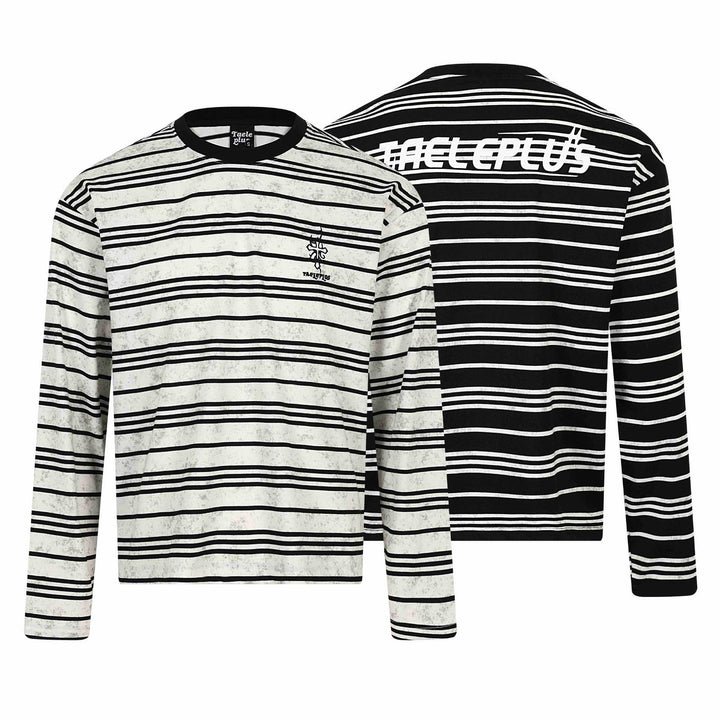 Unisex Striped Long Sleeve T-Shirt with Round Neck and Fine Logo Embroidery Mune Fashion
