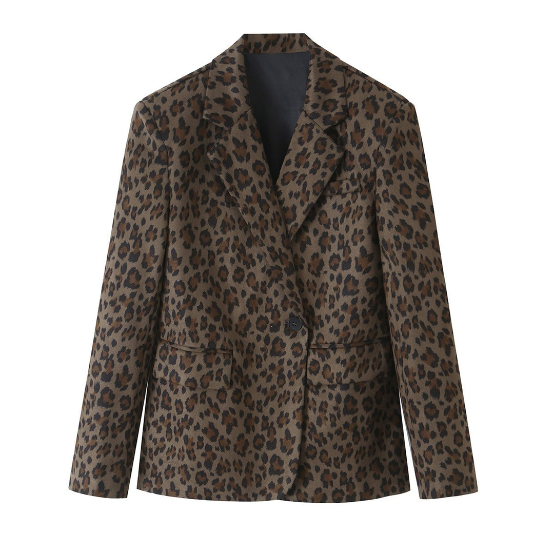 Women's Fitted Blazer in Leopard Print with Lapels and Flap Pockets Mune Fashion