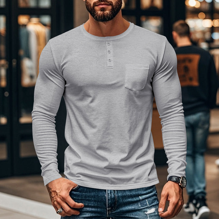 Men's slim long-sleeve button shirt with short button placket and chest pocket Mune Fashion