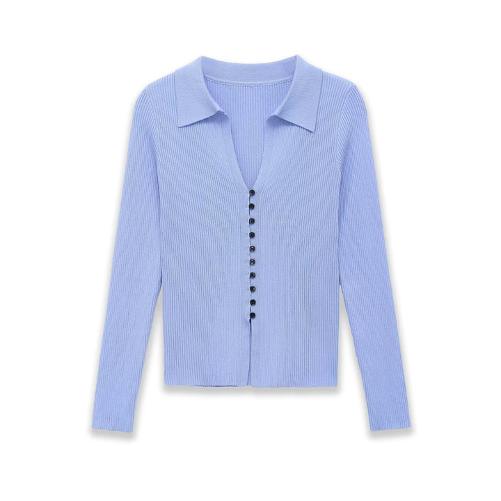 Women's knit cardigan with ribbed structure and polo collar Mune Fashion