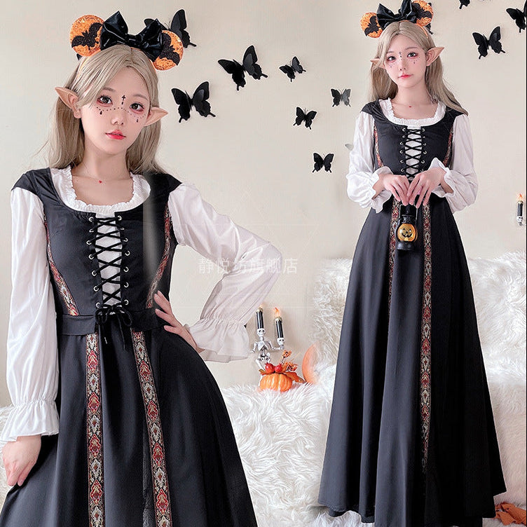 Ladies Enchanting Costume Dress with Elegant Lacing and Romantic Details Mune Fashion