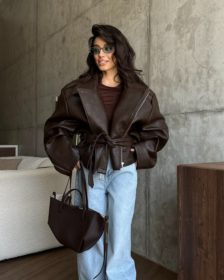 Women's Oversized Jacket with Waist Belt Mune