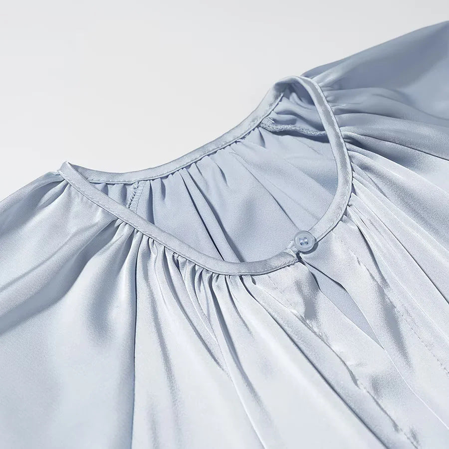 Women's flowing maxi dress with gathered bodice, wide waistband, and voluminous balloon sleeves Mune Fashion