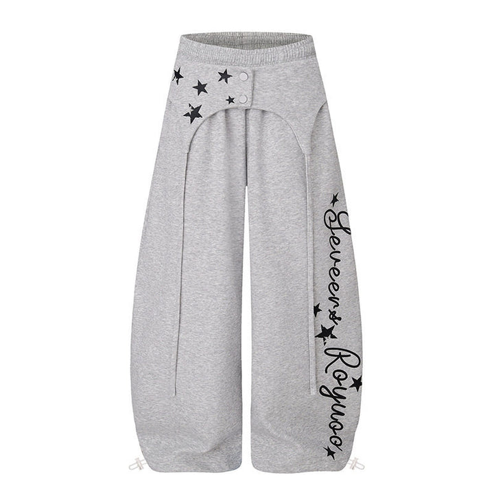 Women Extra Wide Palazzo Lounge Pants with High Waist, Print Detail and Adjustable Hem.