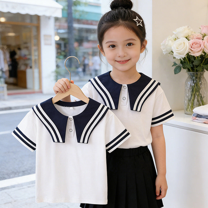Girls' sailor T-shirt with striped collar and button details Mune Fashion