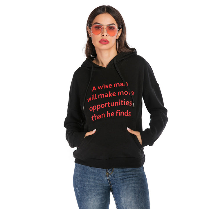 Women's hooded sweatshirt with statement print, kangaroo pocket, and oversized cut Mune Fashion