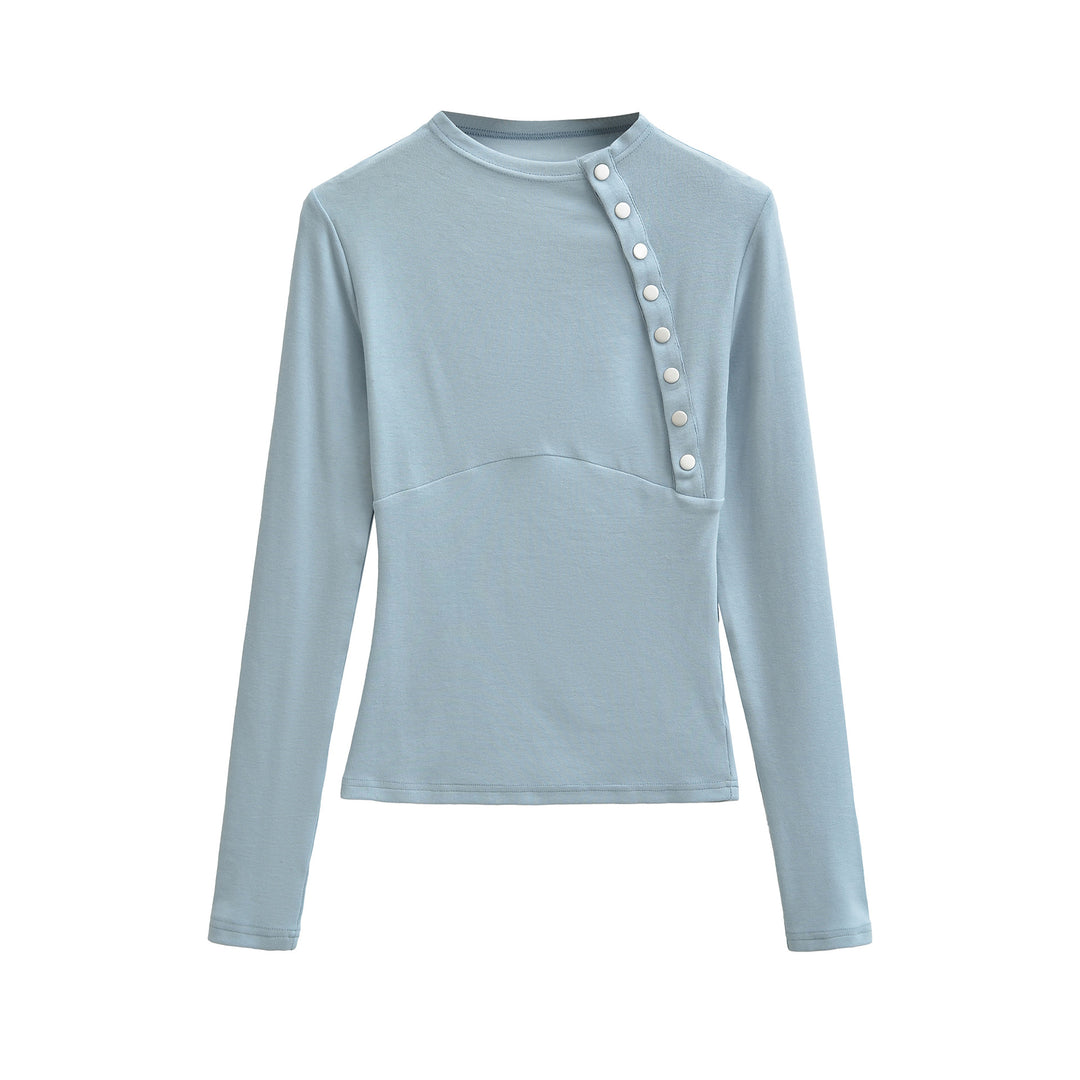 Women Fitted Long Sleeve with Asymmetrical Snap Placket Mune Fashion