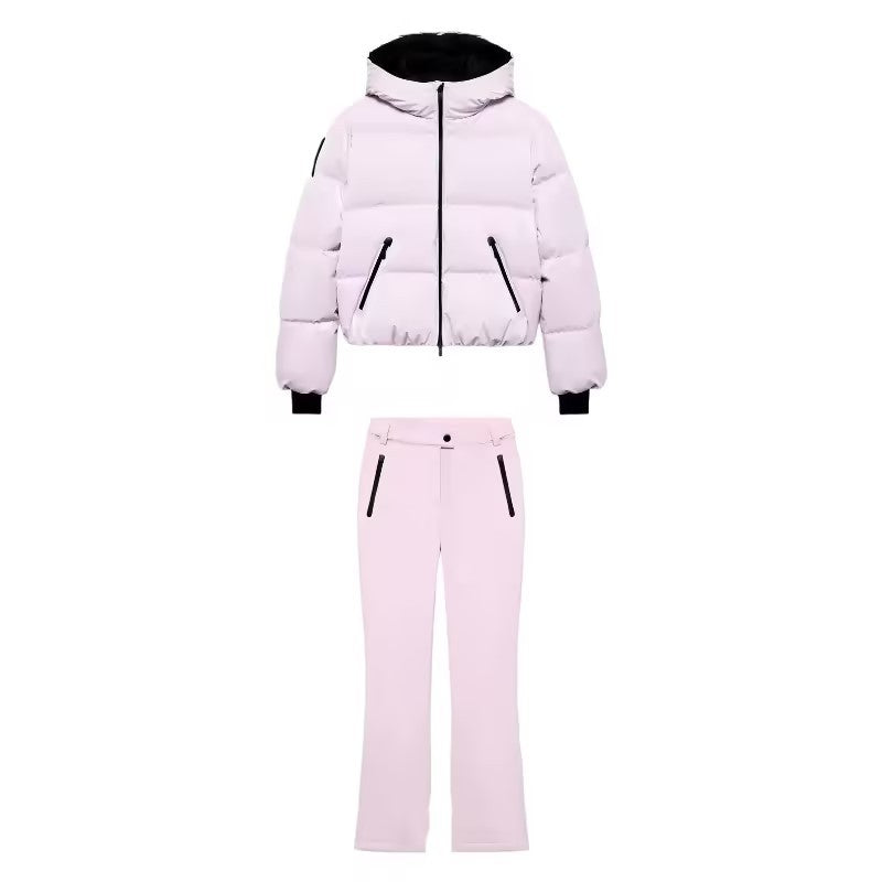 Women's short padded bomber-style hooded jacket with elastic hem and zippered pockets Mune Fashion