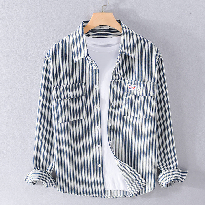 Men's Maritime Striped Overshirt made of Cotton Twill with Chest Pockets and Relaxed Fit Mune Fashion
